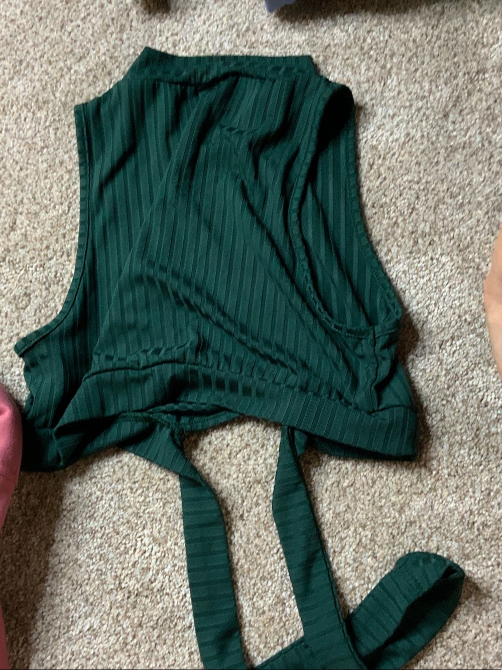 Women's Dark Green Ribbed Tie-Back Tank Top